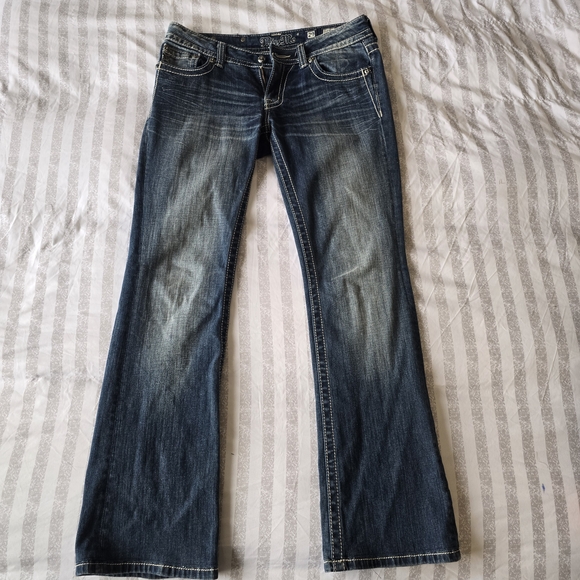 Miss Me Denim - Miss Me Dark Denim Jeans Fleur-de-lis Design Size 29 With 34" Inseam